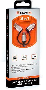 Кабель REAL-EL USB Type A - Micro-USB USB Type C Apple Lightning 1 м USB 2.0 (EL123500035) H00000204113 фото