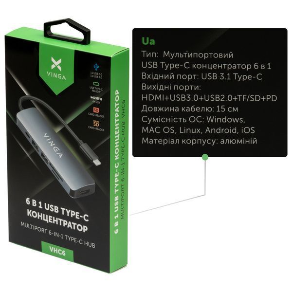 USB-хаб Vinga (VHC6) H00000176961 фото