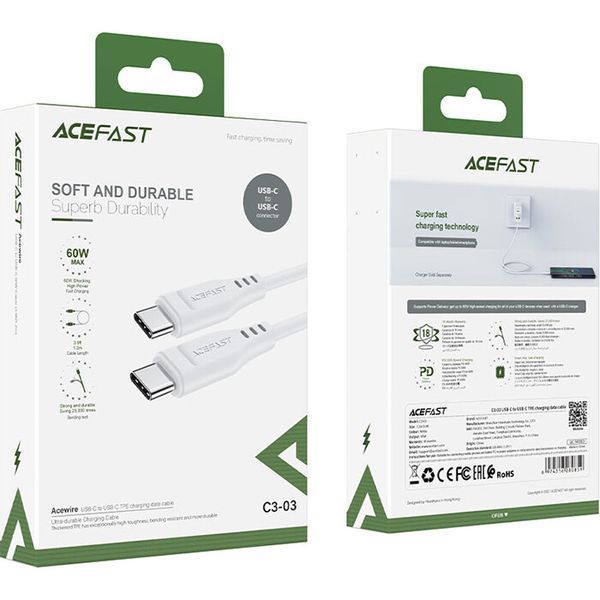 Кабель ACEFAST USB Type C - USB Type C 1.2 м USB 2.0 (AFC3-03W) H00000180152 фото