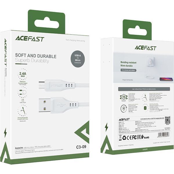 Кабель ACEFAST USB Type A - Micro-USB 1.2 м USB 2.0 (AFC3-09W) H00000180156 фото