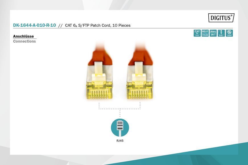 Патч-корд DIGITUS S/FTP Cat. 6a 1 м LSZH Красный (DK-1644-A-010/R) H00000180400 фото