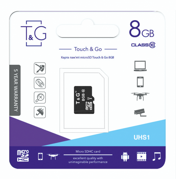 Карта пам'яті T&G microSD 8 ГБ (TG-8GBSD10U1-00) H00000160157 фото
