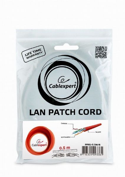 Патч-корд Cablexpert UTP Cat. 6 0.5 м PVC Красный (PP6U-0.5M/R) H00000100750 фото