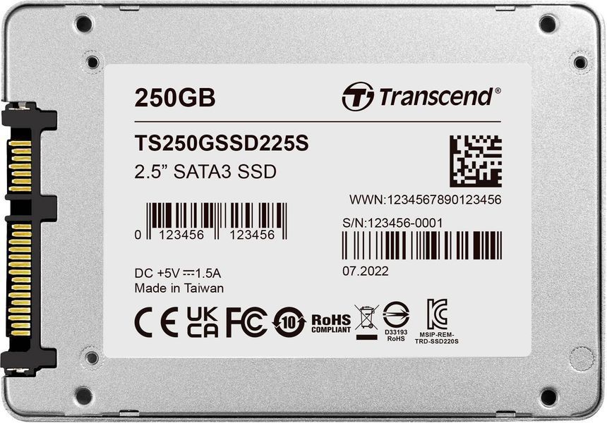 SSD диск Transcend 250ГБ SATA III 2.5" 3D NAND TLC (TS250GSSD225S) H00000341767 фото
