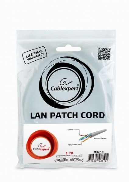 Патч корд Cablexpert UTP Cat. 6 1 м PVC Сірий (PP6U-1M) H00000100754 фото