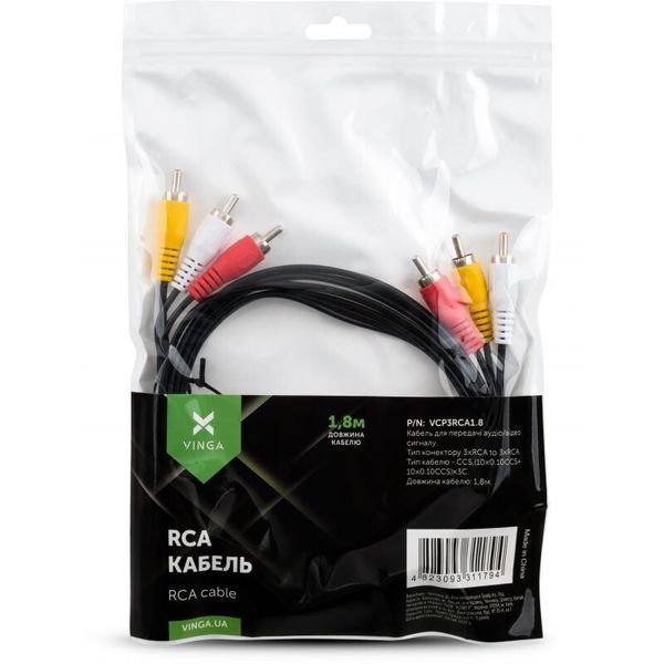 Кабель Vinga RCA - RCA 1.8 м (VCP3RCA1.8) H00000204180 фото