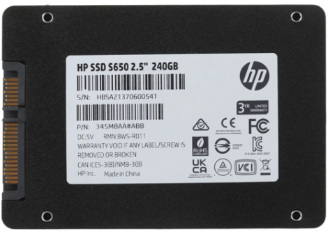 SSD диск HP S650 240ГБ SATA III 2.5" 3D NAND QLC (345M8AA) H00000136385 фото