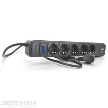 Мережевий фільтр Merlion 1,8м 5-розеточний EU +2USB (B518U) H00000037493 фото