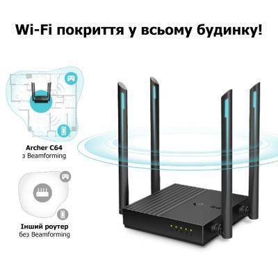 Беспроводной маршрутизатор TP-Link Archer C64 Двухдиапазонный GbE MU-MIMO (ARCHER-C64) H00000072370 фото