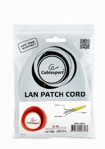 Патч корд Cablexpert UTP Cat. 6 3 м PVC Жовтий (PP6U-3M/Y) H00000100772 фото