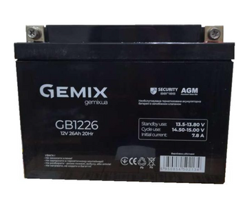 Акумуляторна батарея Gemix 26 Аг AGM 12 В (GB1226T4) H00000348615 фото