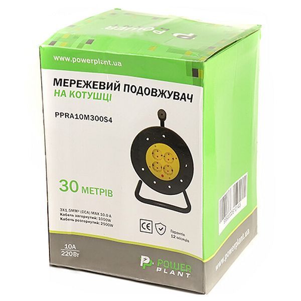 Подовжувач на котушці PowerPlant 40 м 4-розеточний EU (PPRA08M400S4) H00000161130 фото
