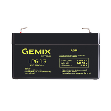 Акумуляторна батарея Gemix 1.2 Аг AGM 6 В (LP6-1.3F1) H00000348631 фото