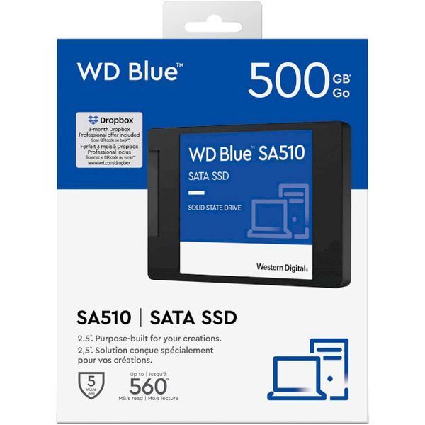 SSD диск WD Blue SA510 500ГБ SATA III 2.5" 3D NAND TLC (WDS500G3B0A) H00000252396 фото