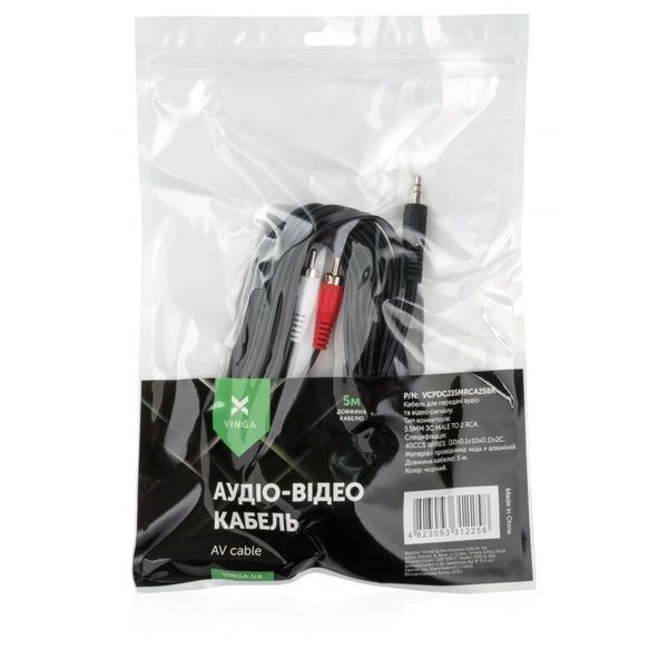Кабель Vinga mini-jack 3.5 мм - RCA 5 м (VCPDCJ35MRCA25BK) H00000204195 фото
