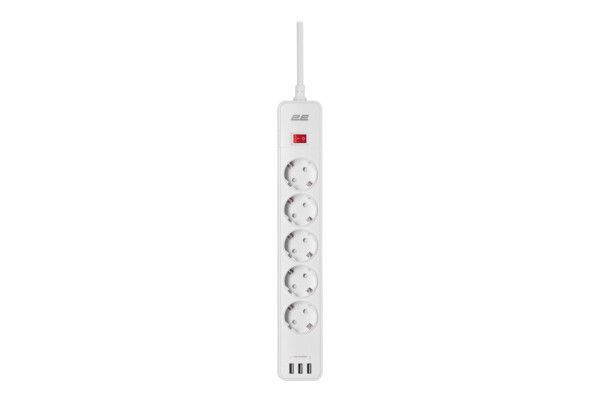 Удлинитель 2E 2м 5-розеточный 3xUSB (2x3.4A; 1x2.4A) EU (2E-SP515M2USBWH) H00000343931 фото