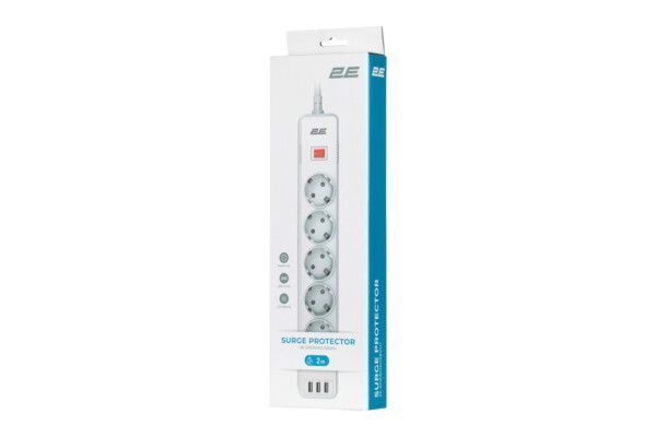 Удлинитель 2E 2м 5-розеточный 3xUSB (2x3.4A; 1x2.4A) EU (2E-SP515M2USBWH) H00000343931 фото