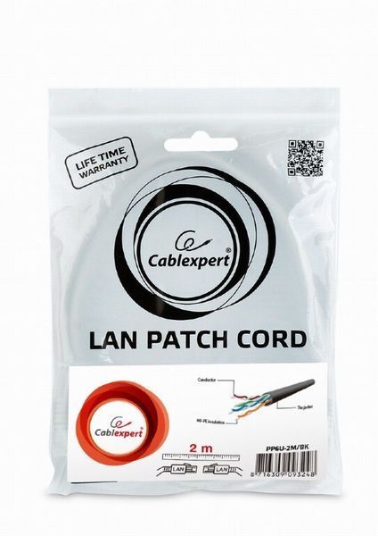 Патч-корд Cablexpert UTP Cat. 6 2 м PVC Черный (PP6U-2M/BK) H00000100763 фото