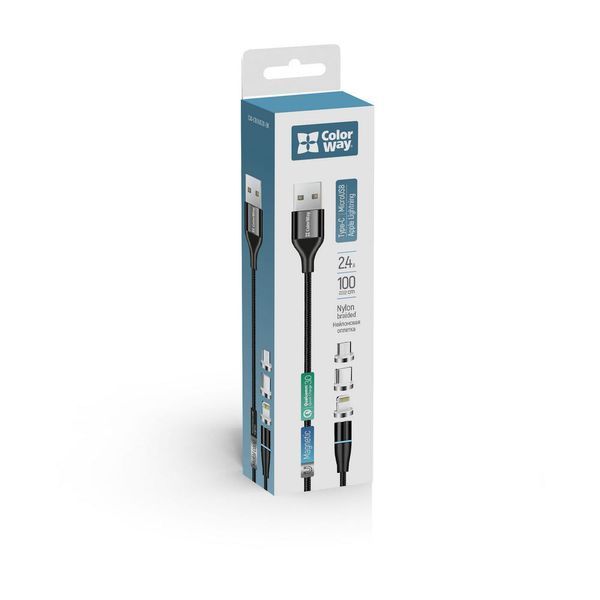 Кабель ColorWay USB Type A - Micro-USB USB Type C Apple Lightning 1 м (CW-CBUU038-BK) H00000204094 фото