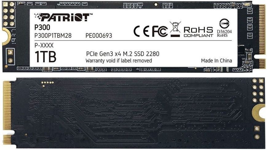 SSD диск Patriot P300 1ТБ PCIe 3.0 x4 M.2 2280 3D NAND TLC (P300P1TBM28) H00000032654 фото