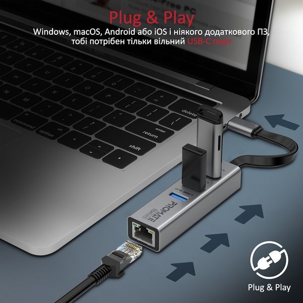 USB-хаб Promate (gigahub-c.grey) H00000432425 фото