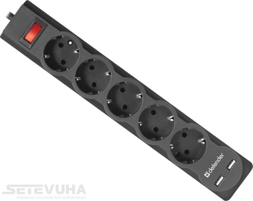 Мережевий фільтр Defender 1,8м 5-розеточний EU +2USB (99751) H00000034933 фото