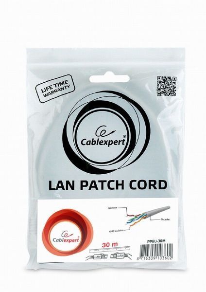 Патч корд Cablexpert UTP Cat. 6 30 м PVC Сірий (PP6U-30M) H00000100767 фото