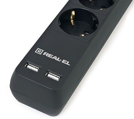 Мережевий фільтр REAL-EL 5м 6-розеточний USB A EU +2USB (EL122300018) H00000335675 фото