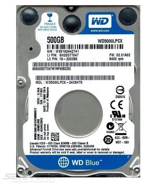 Жесткий диск WD Blue PC Mobile 2.5" SATA III 500ГБ (WD5000LPCX) H00000003972 фото
