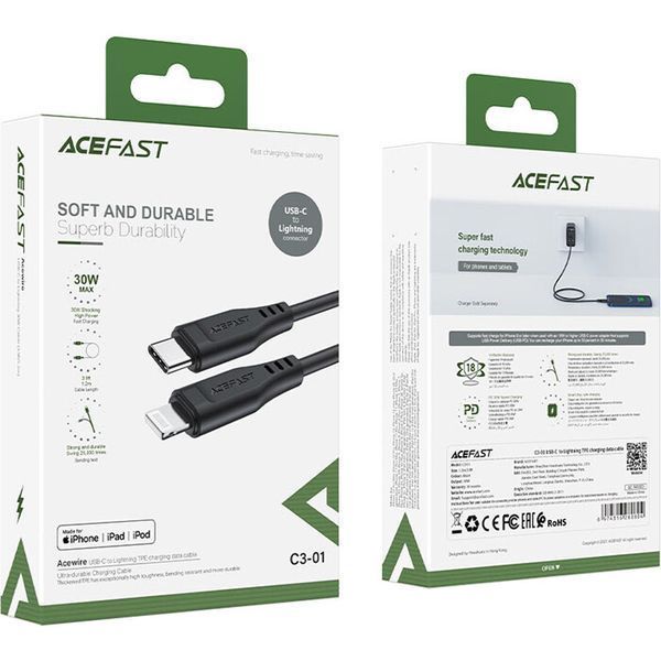 Кабель ACEFAST USB Type C - Apple Lightning 1.2 м USB 2.0 (AFC3-01B) H00000180147 фото