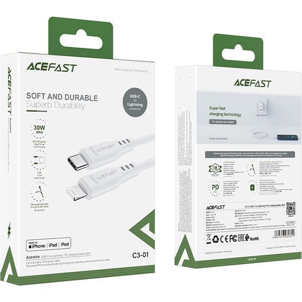 Кабель ACEFAST USB Type C - Apple Lightning 1.2 м USB 2.0 (AFC3-01W) H00000180148 фото