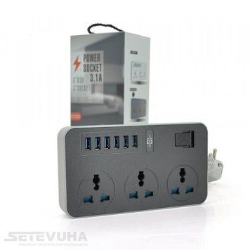 Мережевий фільтр Merlion 2м 3-розеточний EU +6USB (ТВ-Т09) H00000037507 фото